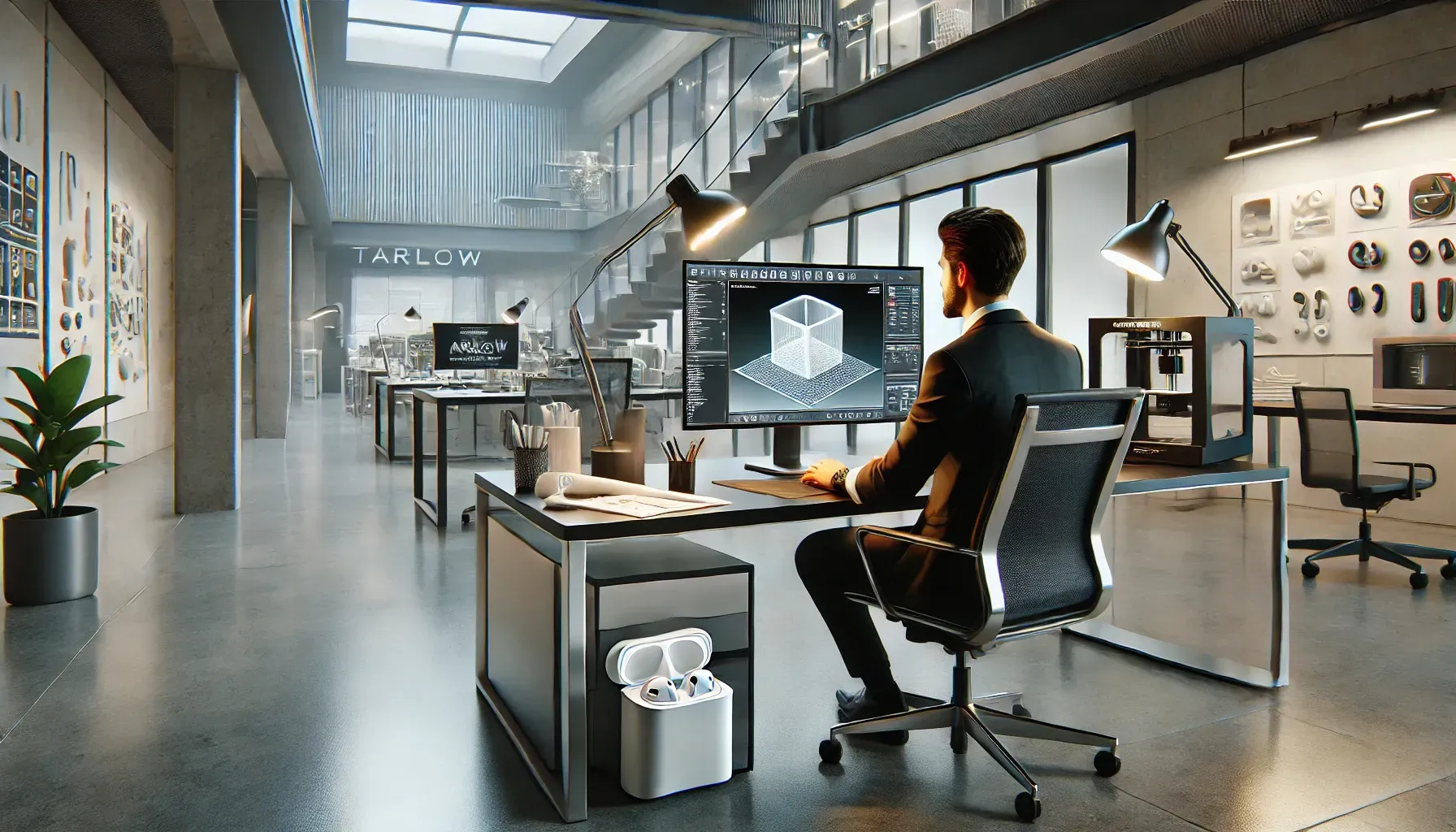 a designer designes products with 
CAD software