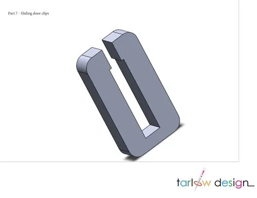 CAD-engineered sliding door clip with precision design by Tarlow Design.
