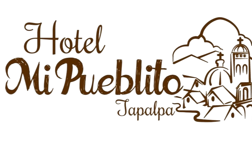 Logotipo del Hotel Mi Pueblito en Tapalpa, con elegante texto en color marrón
