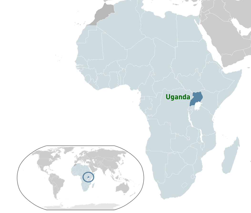 Map highlighting Uganda in blue within the African continent.