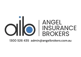 Angel Insurance Brokers logo with phone number and email address on white background