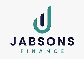 Jabsons Finance logo with teal and navy abstract icon above navy and teal text