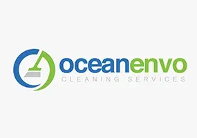 OceanEnvo Cleaning Services logo in blue and green with a circular leaf icon