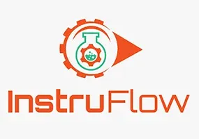 InstruFlow logo with orange gear and lab flask icon on white background