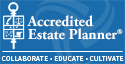 A blue sign that says accredited estate planner on it