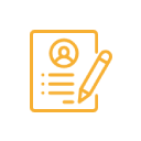 An icon of a person writing on a piece of paper with a pencil.