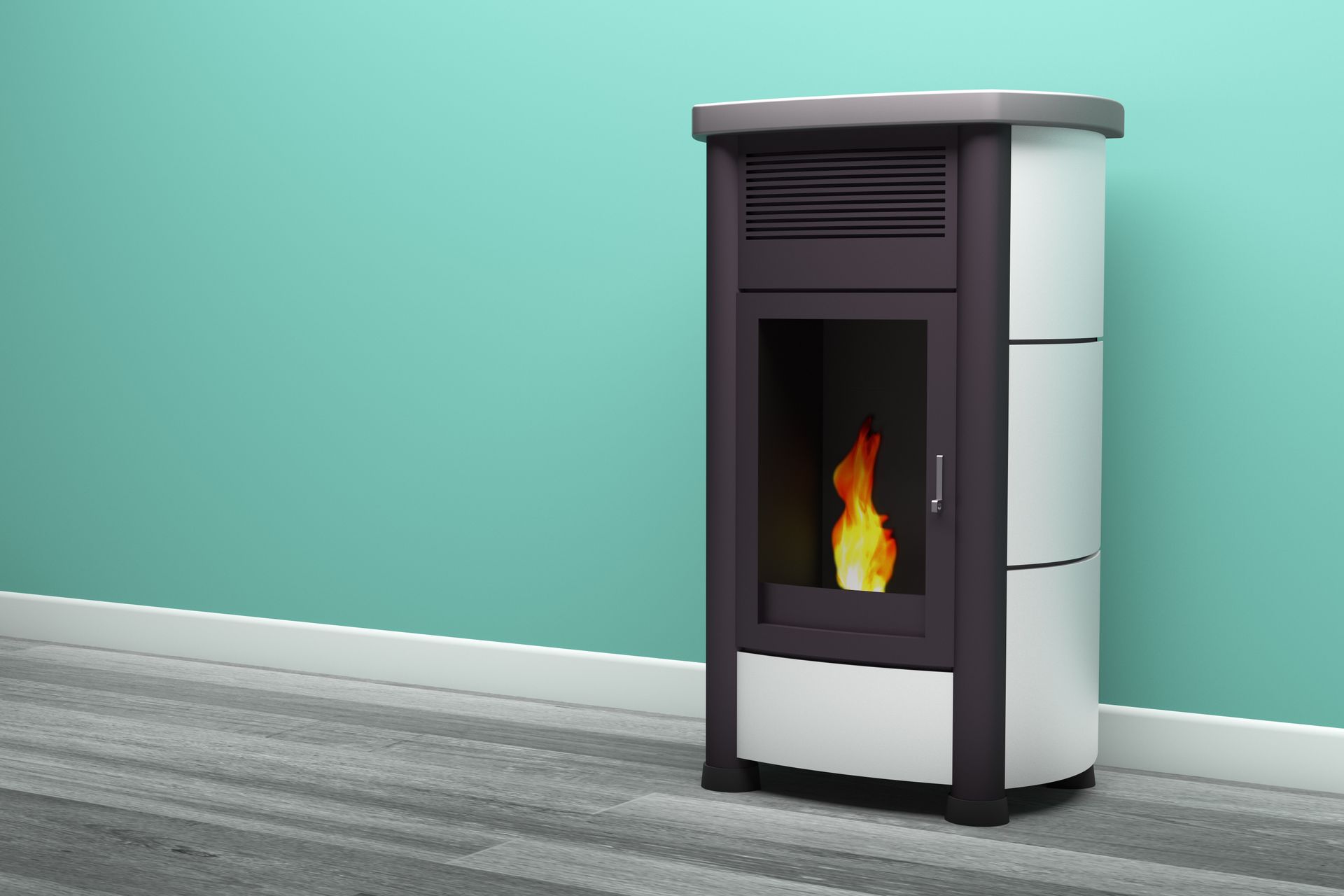 Pellet Stove With Fire Burning Inside — Climate King In Dubbo, NSW