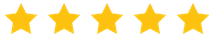 Five gold stars rating icon on a white background
