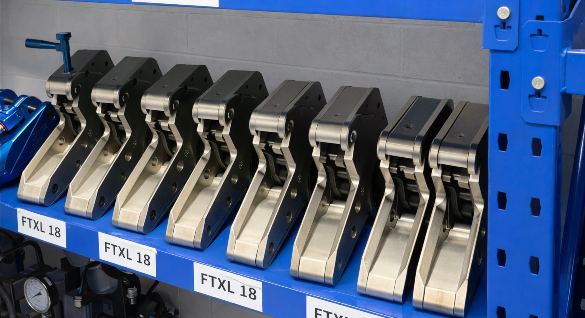 Row of black and silver tools labeled