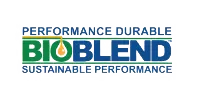Logo avec « BIOBLEND » en gras vert et bleu, au-dessus de « PERFORMANCE DURABLE » avec une barre verte.