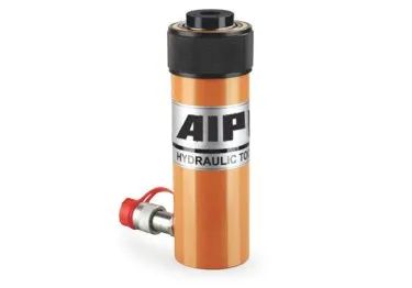 Vérin hydraulique AIP orange avec raccord rouge.