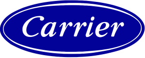 Carrier logo: white text on a blue oval with a white border.