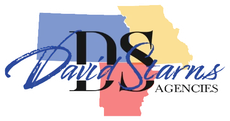 David Starns Agencies logo with blue script over Louisiana silhouette in white, pink, and gold with black initials DSA