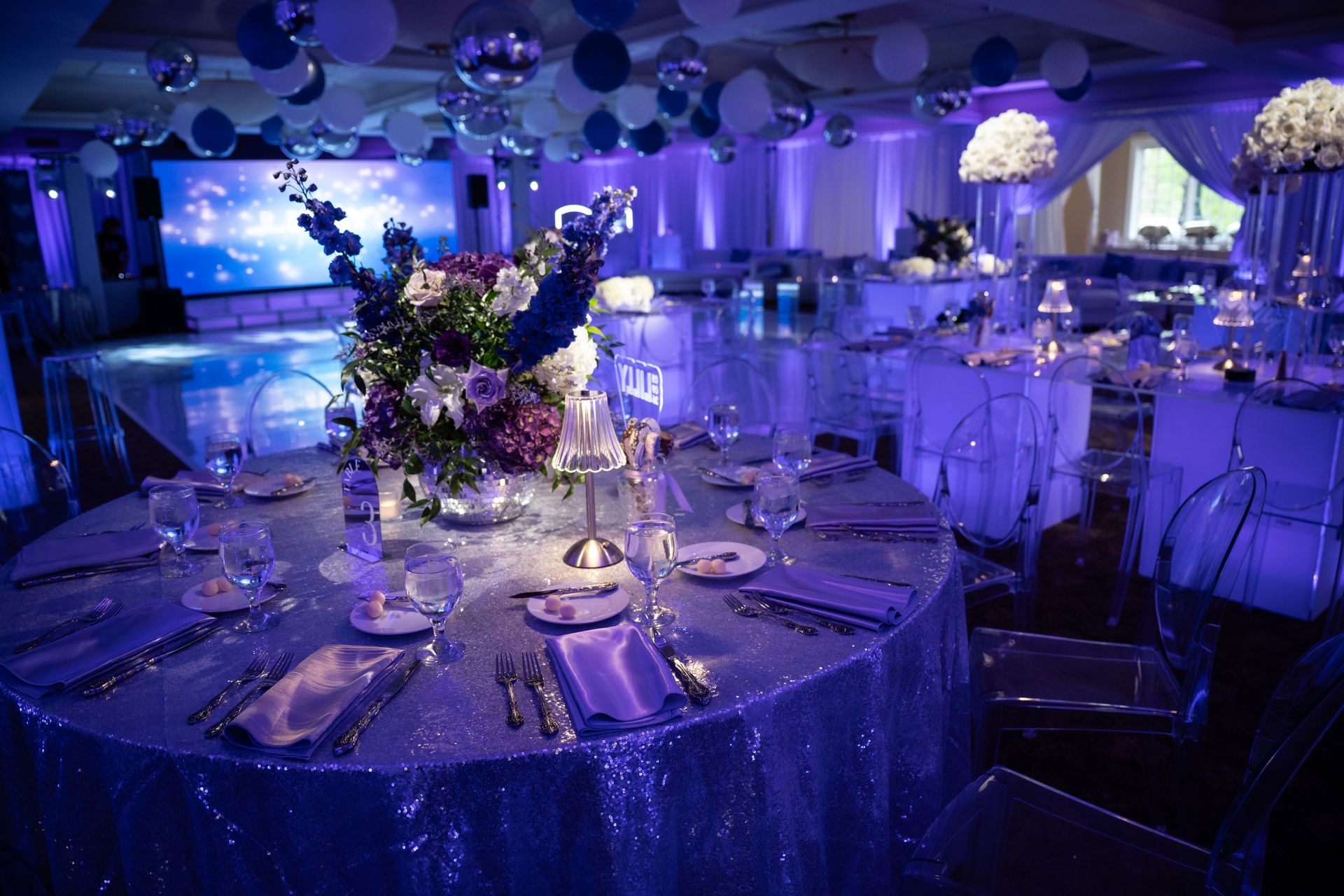 Bat Mitzvah venue that is decorated with custom branding.