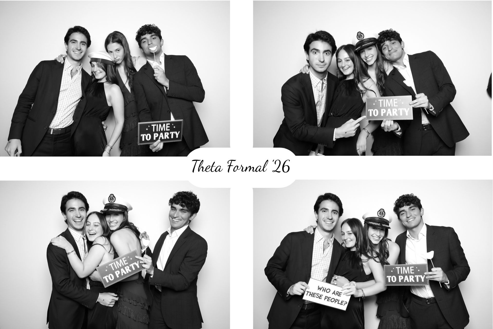 Guests gathering in front of a glam photo booth for Theta formal '26 in Philadelphia. Liberty View venue.