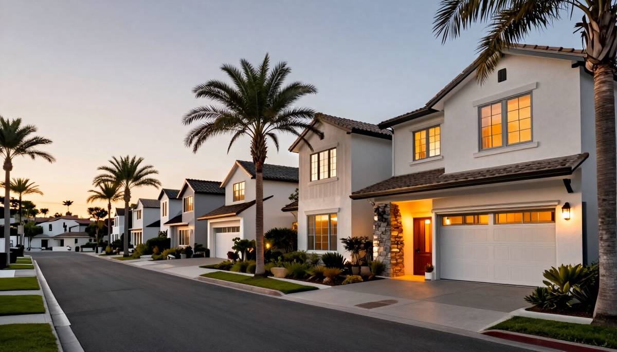Coastal Lowcountry neighborhood street at dusk with softly lit homes