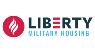 The logo for liberty military housing has a red circle with a flame in it.
