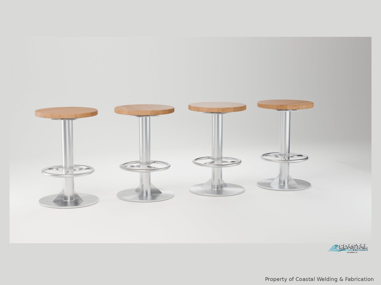Matching set of four stainless bar stools