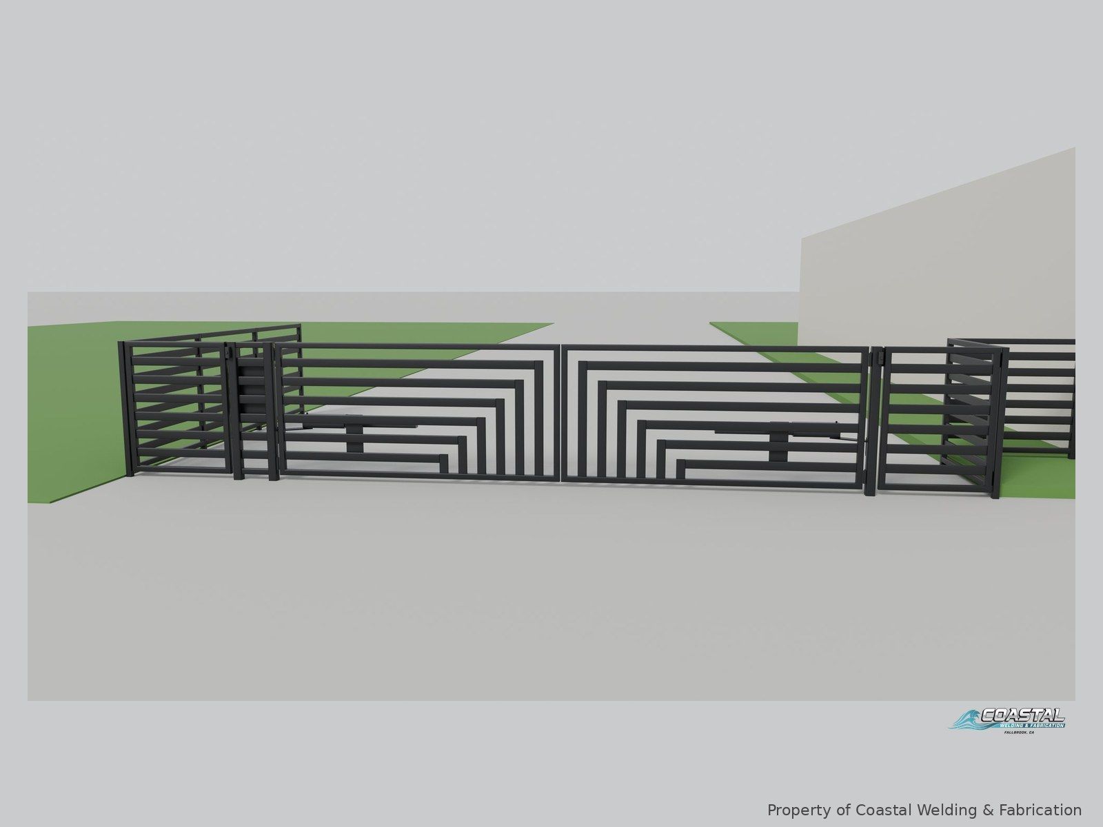 Modern steel driveway and pedestrian gates