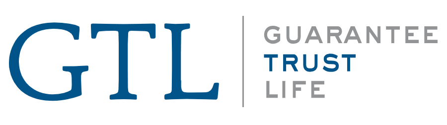 The logo for gtl guarantee trust life is blue and white.