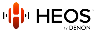 Logo for HEOS by Denon: an orange abstract icon next to the black text