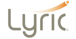 Lyric logo in gray with orange swoosh accents above the lettering