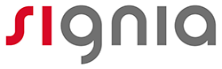 Signia logo in red and gray text on a white background