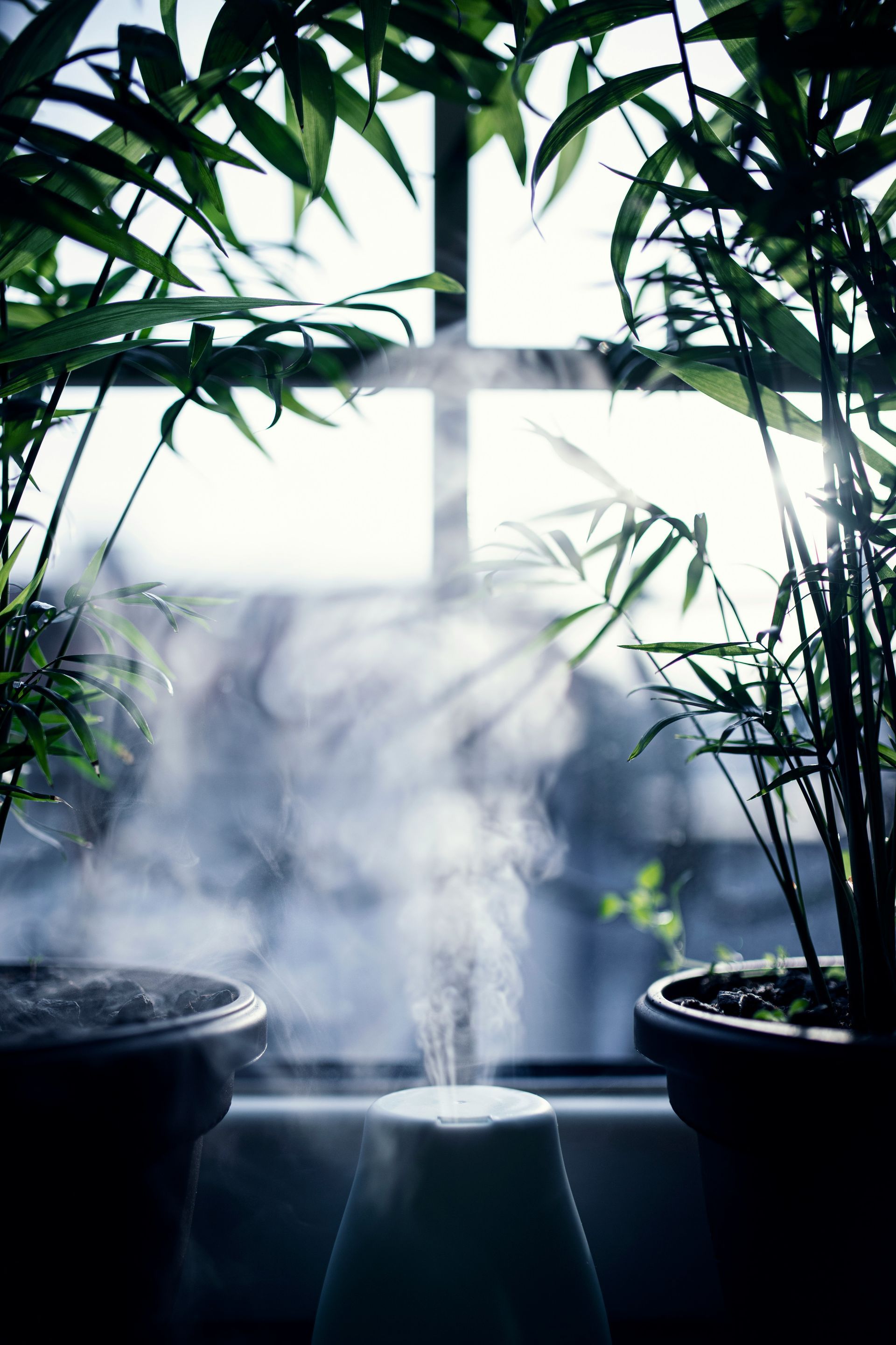 humidificateur en train d'humidifier l'air intérieur d'une maison en hiver
