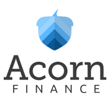 Acorn Finance logo with blue acorn icon and black text on white background