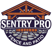 Sentry Pro logo with a brown fence and patio structure over bold white text