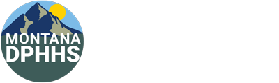 Montana DPHHS logo with mountain and sun graphic in a blue circle
