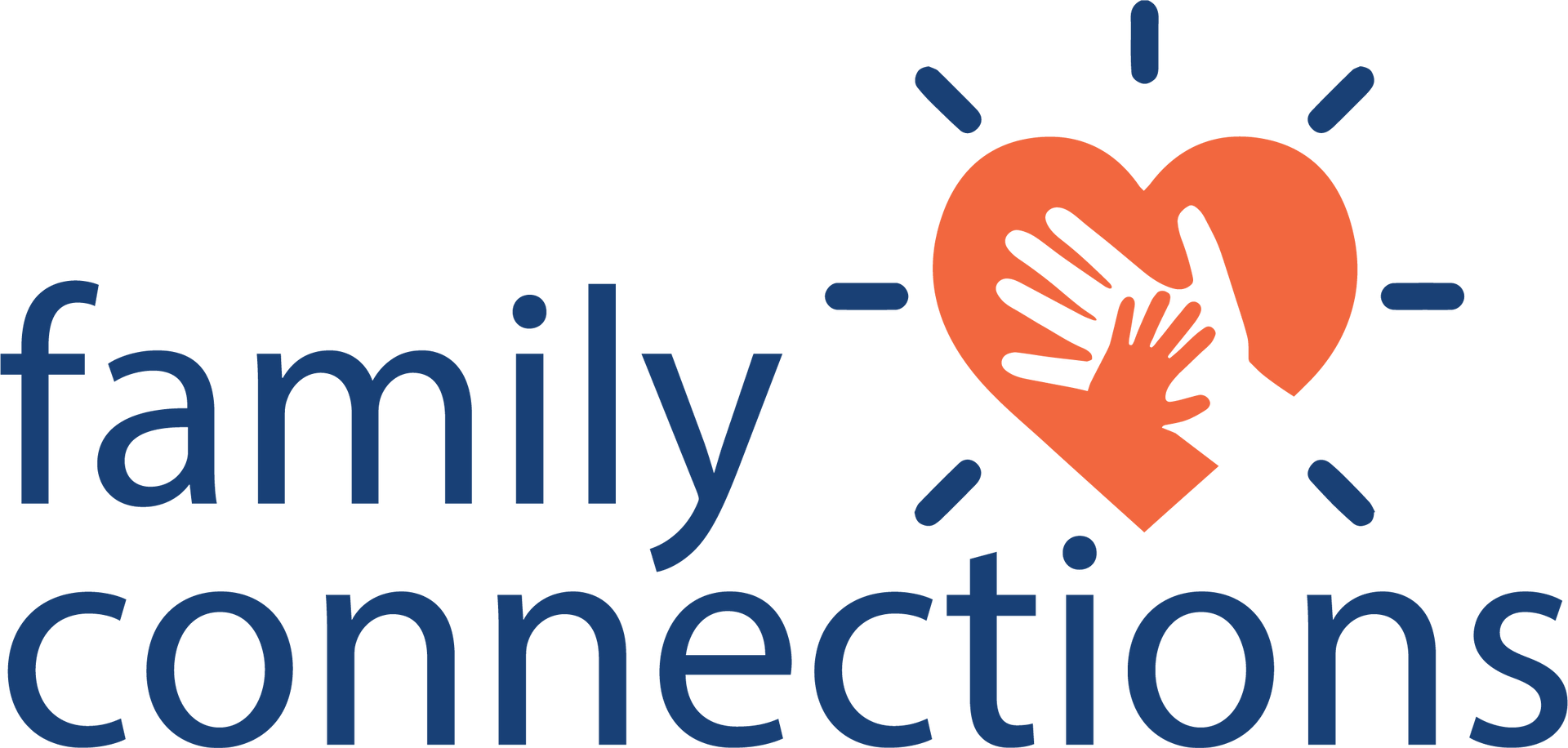 Family Connections logo with blue text and an orange heart icon with white hands inside