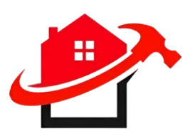 Une maison rouge avec un marteau dessus.