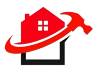 Une maison rouge avec un marteau dessus.