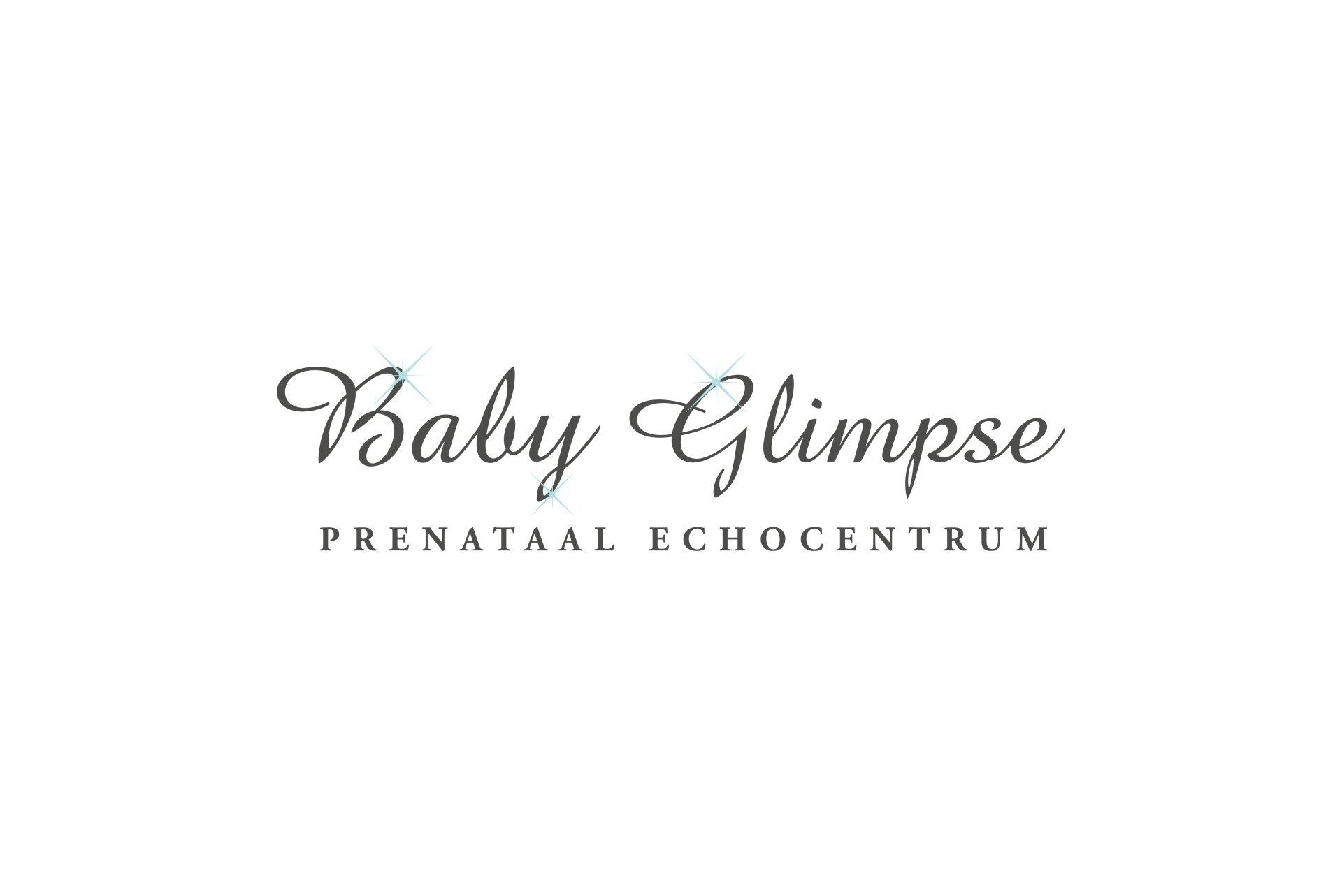 Logo voor Baby Glimpse, een centrum voor prenatale echo's, met de bedrijfsnaam in sierletters en daaronder tekst.