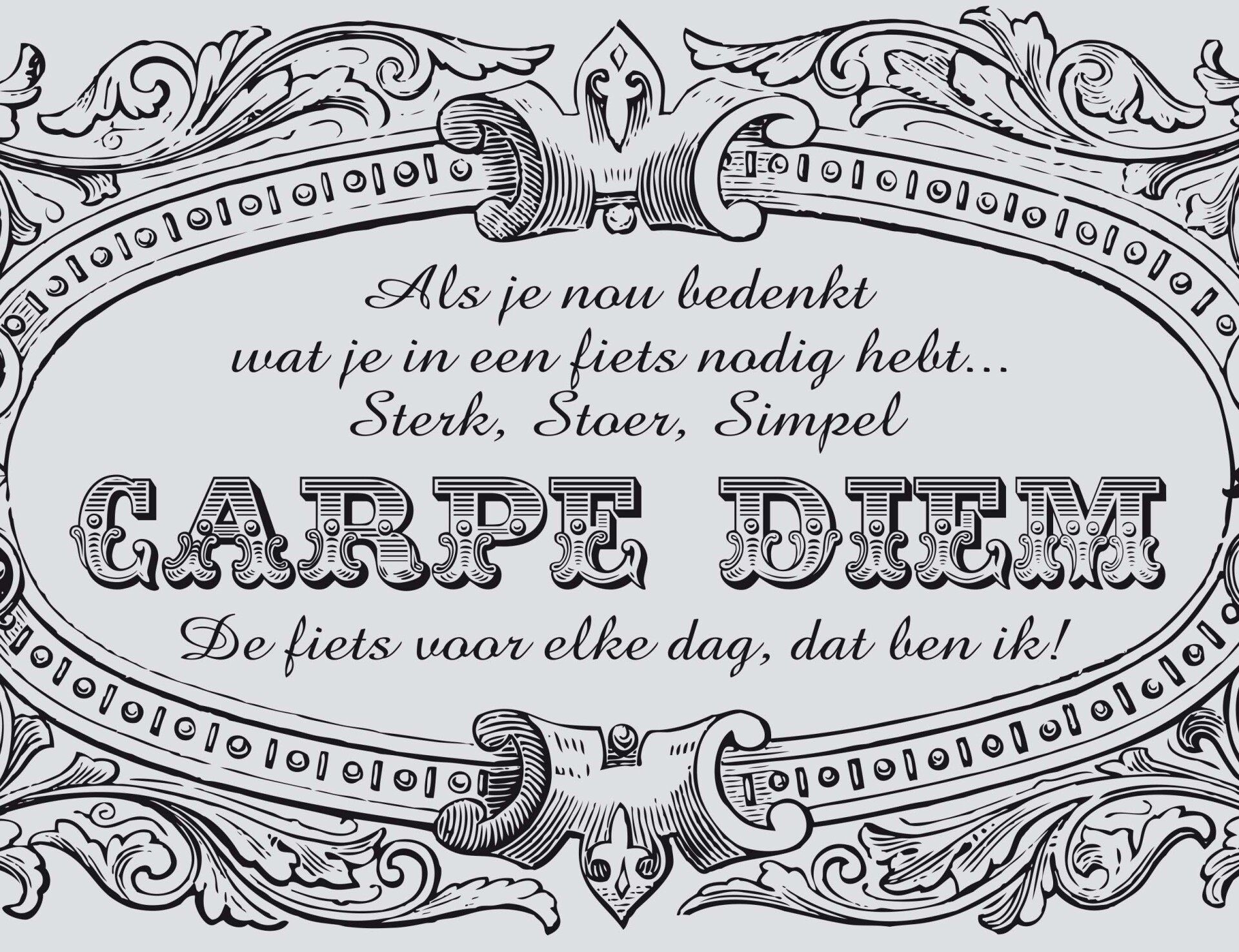 Ornate vintage-style sign with the Dutch text: 