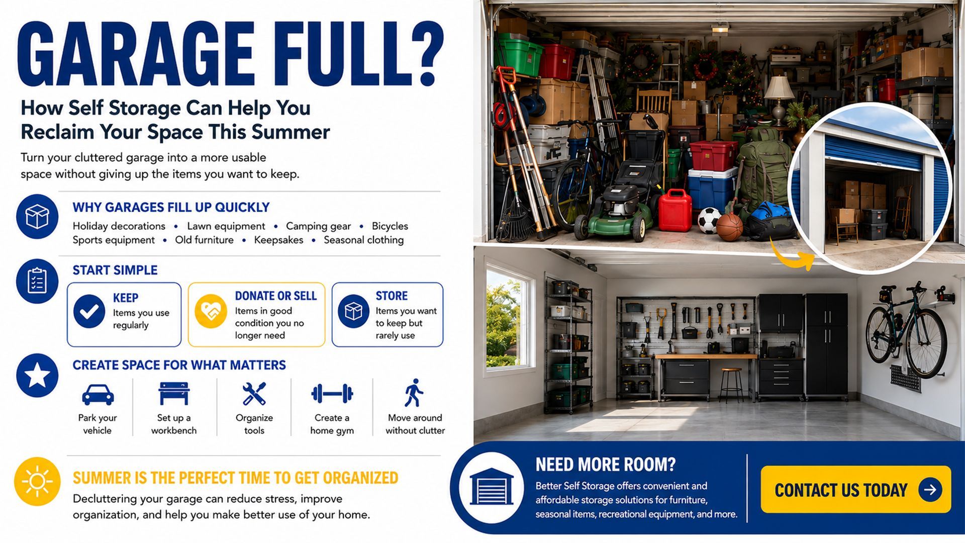 Organized garage transformation using self storage to create more space at home
