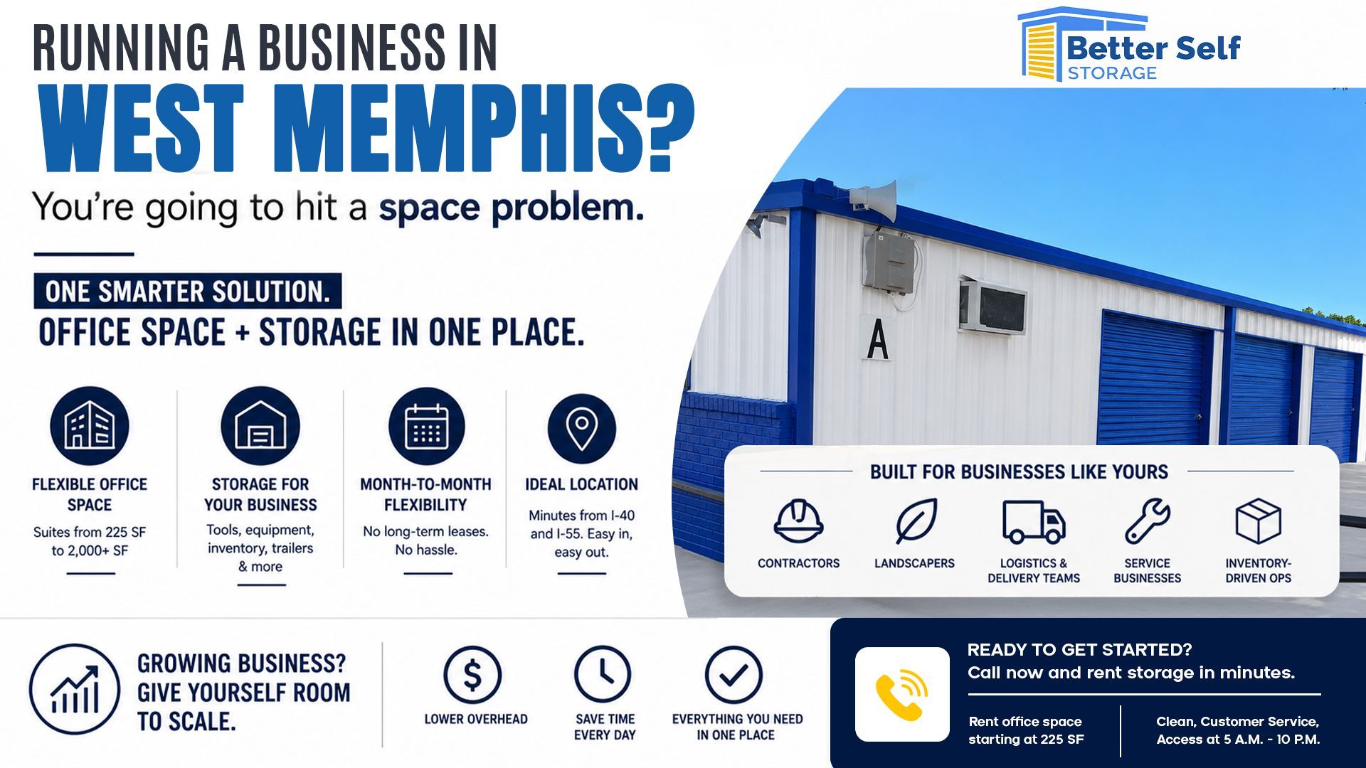 Better Self Storage ad for office space and business storage in West Memphis.