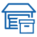 Blue line icon of a storefront with an awning and display windows