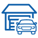 Blue garage icon with an open door and a car inside
