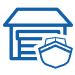 Blue house with a shield icon, suggesting home security or protection