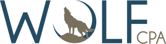 A logo for Wolf CPA, Accountants in Redlands, CA