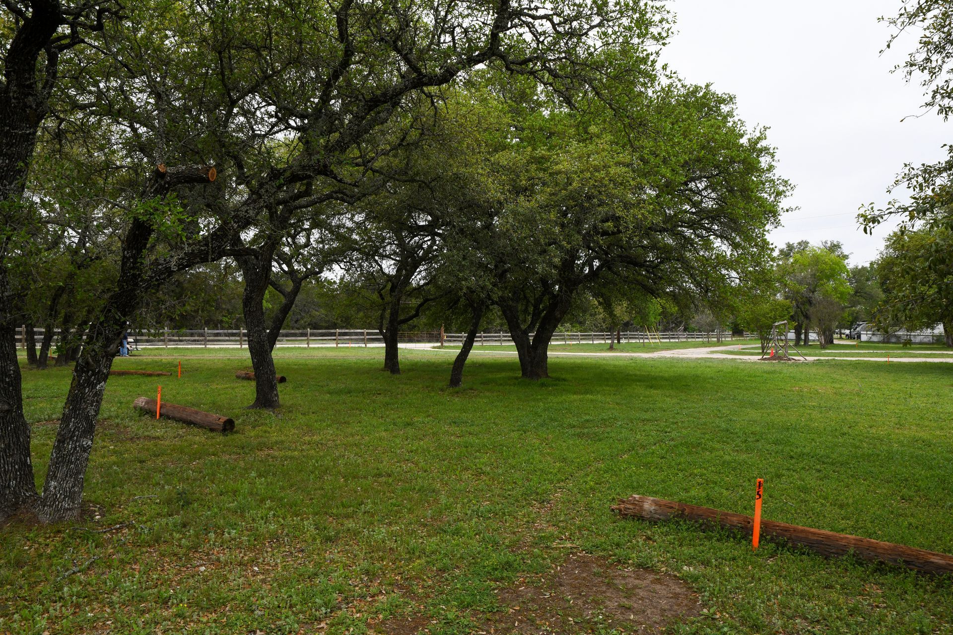 A large grassy field with trees in the background