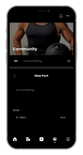 Dark mobile app screen showing a “Community” page with a centered “Start Test” button and bottom navigation icons