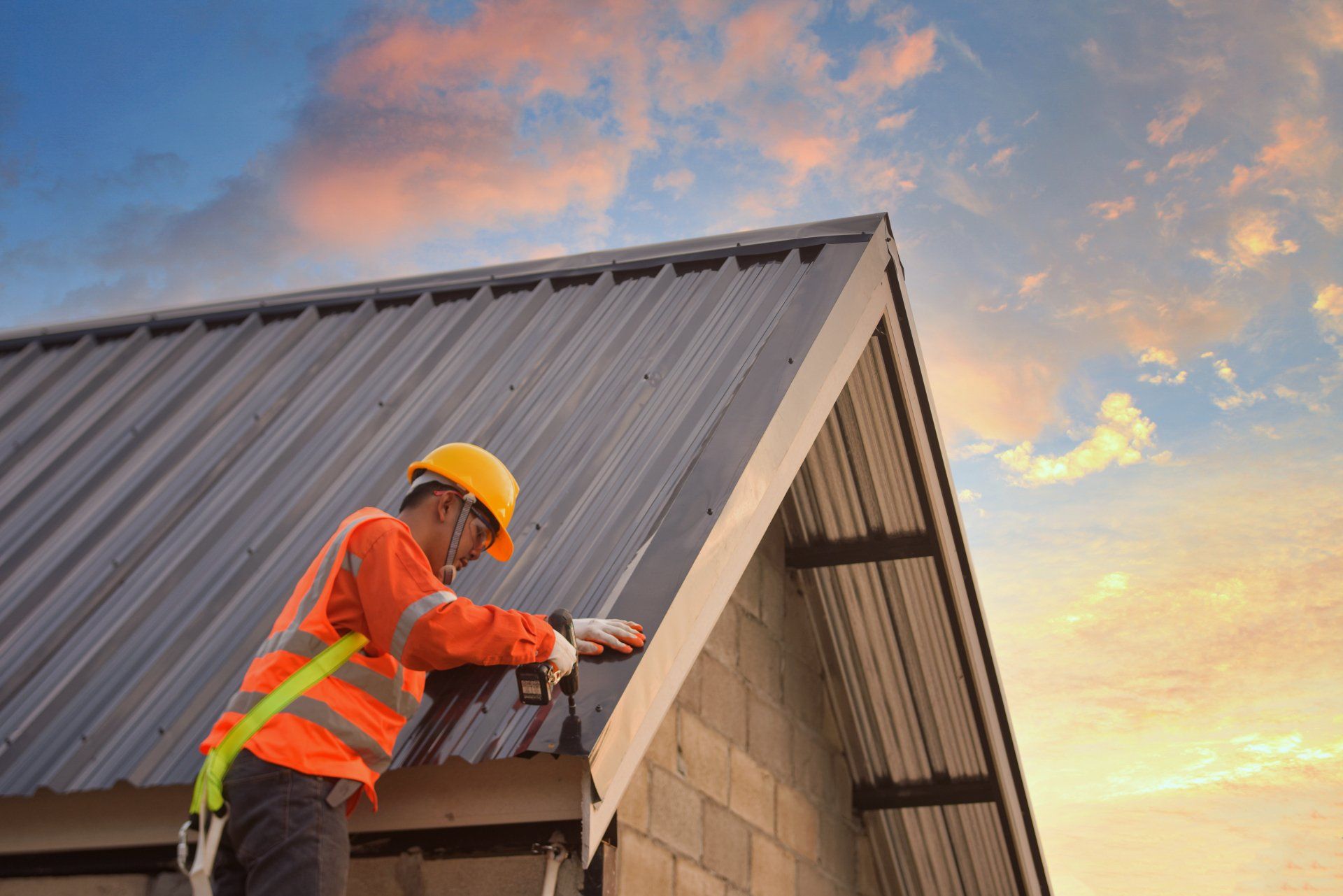 Roofer Construction worker install new roof