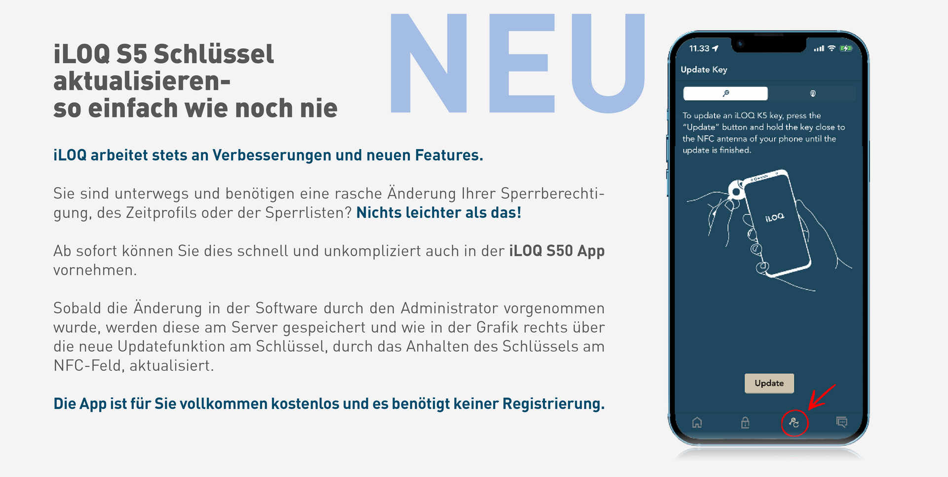 iLOQ S5 Schlüssel aktualisieren ist so einfach wie noch nie.