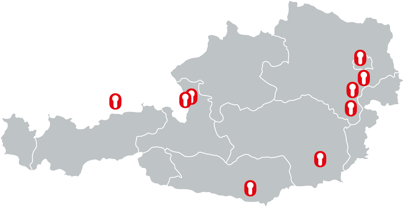 Standorte von Schloss & Riegel in ganz Österreich und Deutschland