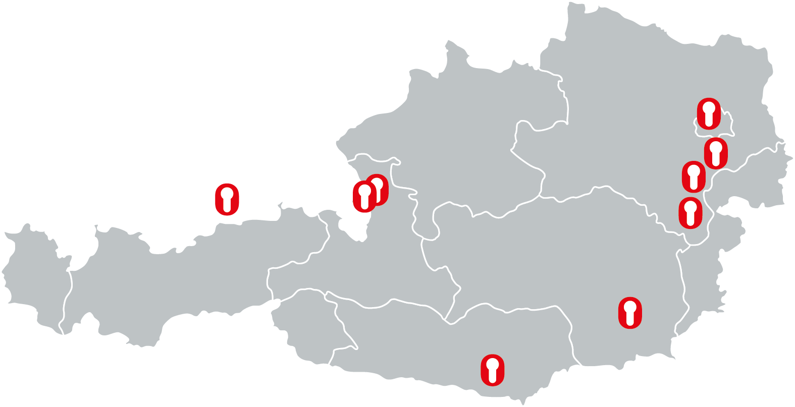 Standorte von Schloss & Riegel in ganz Österreich und Deutschland