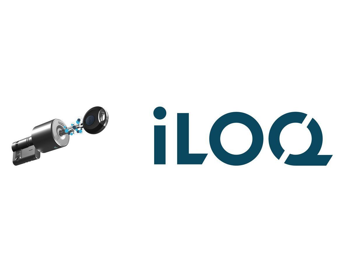 Ein Logo für ein Unternehmen namens iloq mit einem iLOQ Schloss und einem iLOQ Schlüssel.