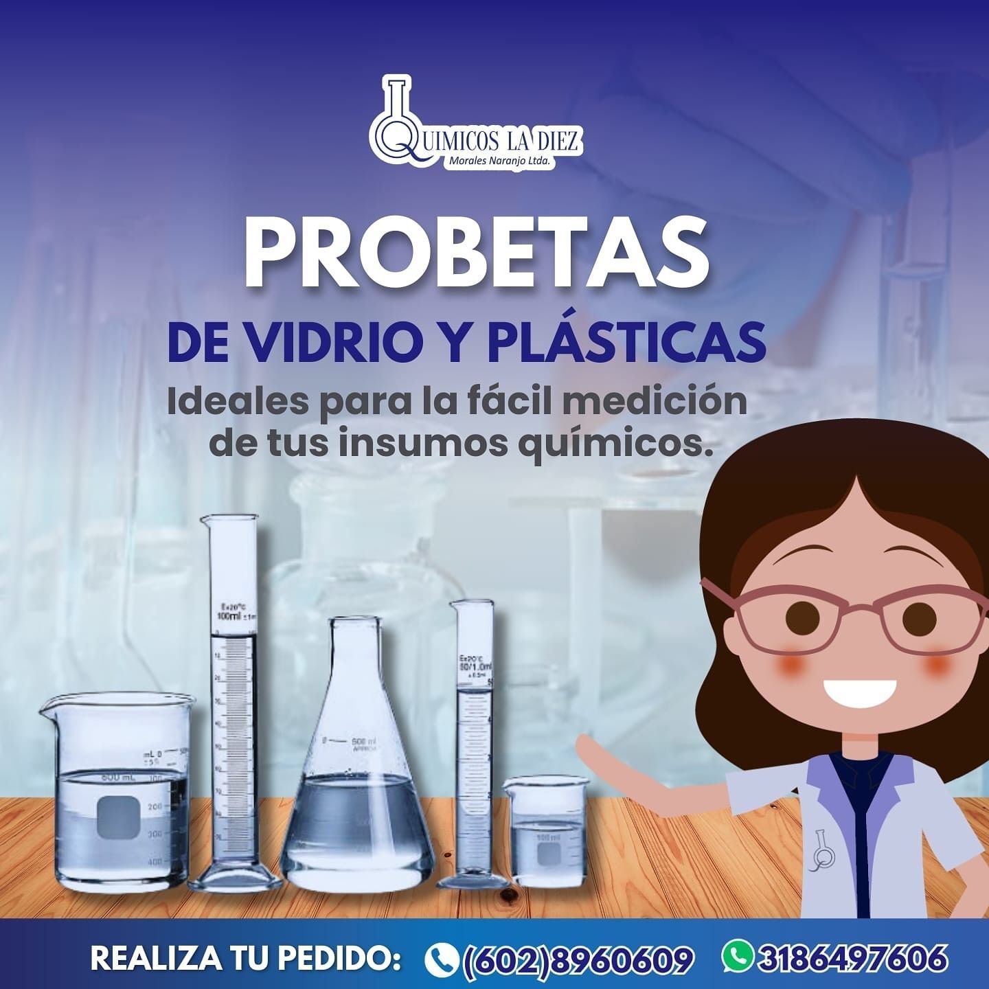 Publicidad de tubos de ensayo de vidrio y plástico